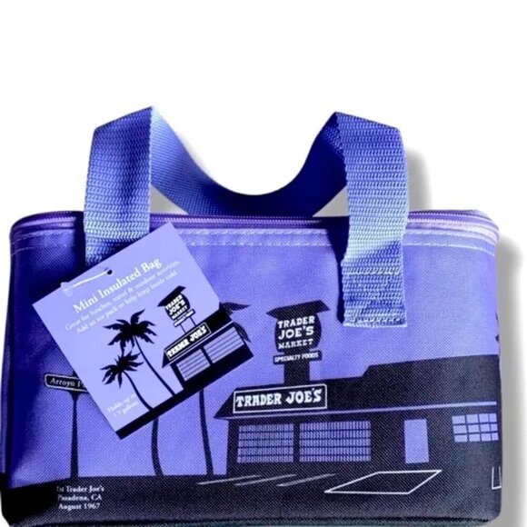 Trader Joe's Mini Insulated Tote Bag Purple Color Limited Edition SOLD OUT - Picture 2 of 13